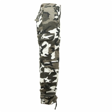 Camouflage BDU Cargo Pants Mid Waist Straight Pattern Button Fly Closure